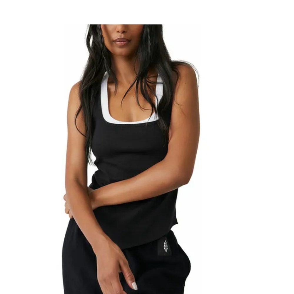 FP Movement by Free People Black Tank Top with White Trim